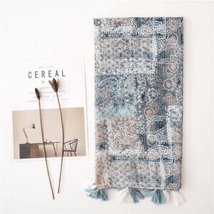 Ladies Patchwork Print Tassel Scarf